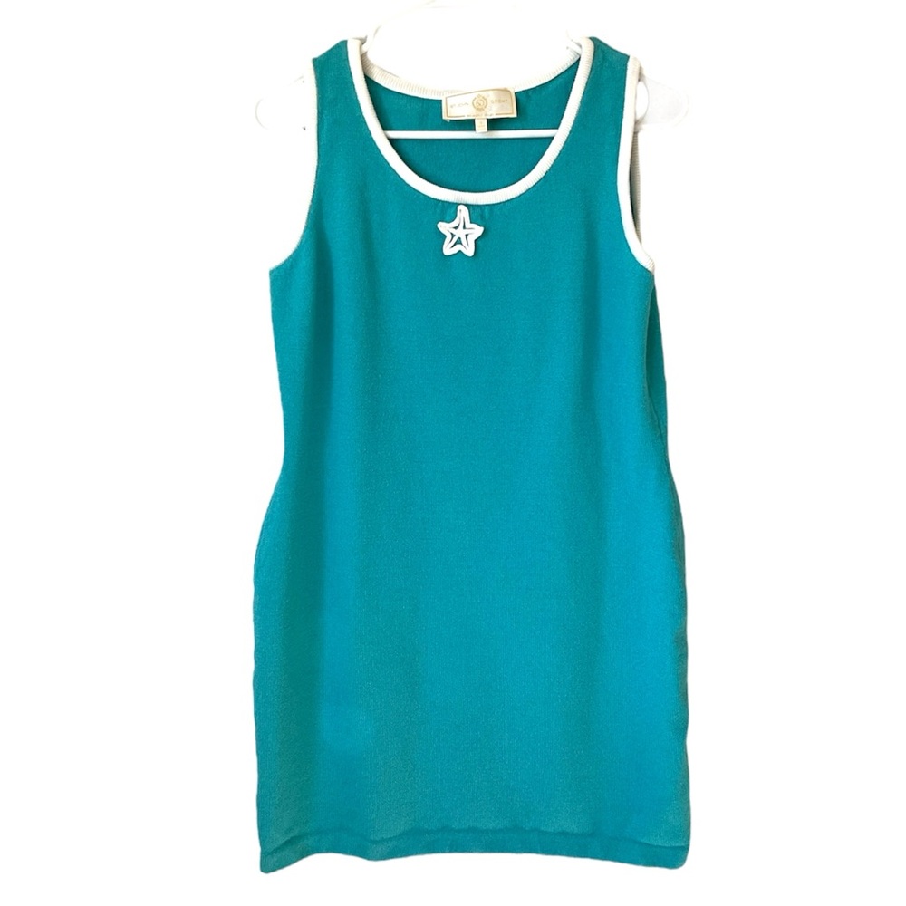 St. John Sport Blue Knit Sheath Dress with Starfish Embroidery Size Small